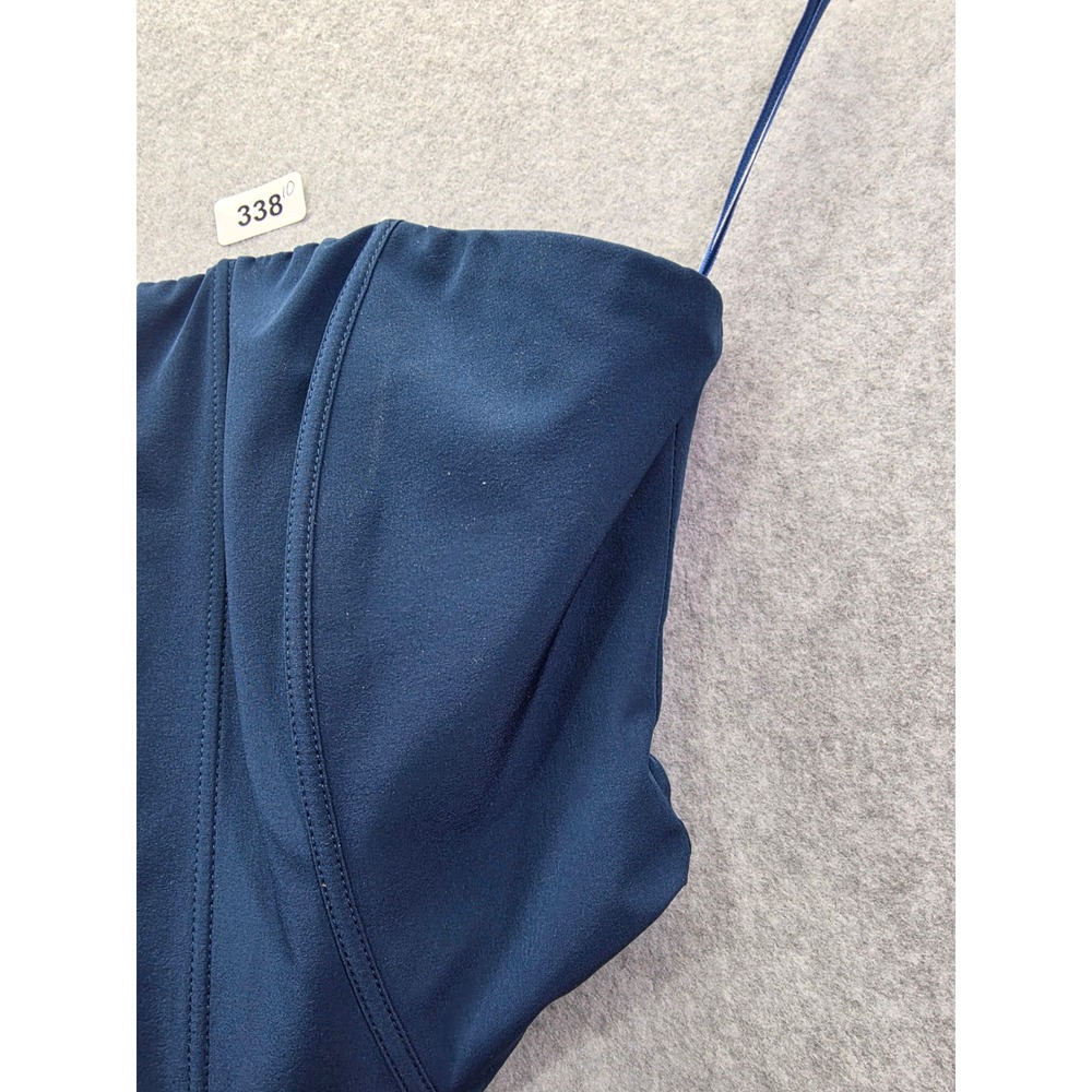 Navy Blue Lace Up Back Corset Top‎ Pointed Hem Strapless XS - Picture 2 of 8